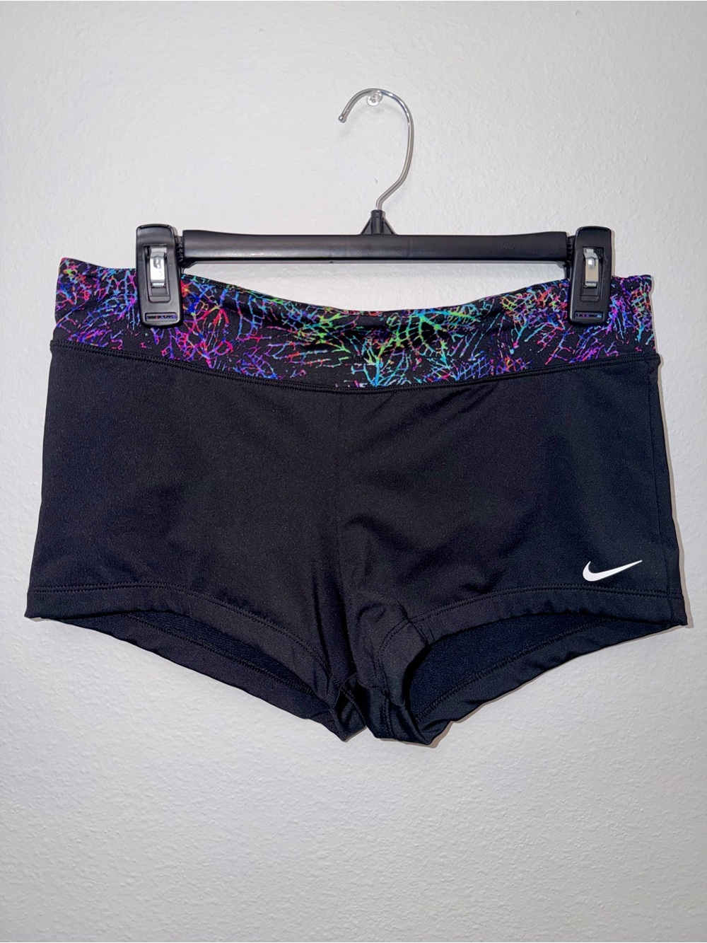 Nike Black Women's Athletic Shorts with Multicolor Waistband Accent